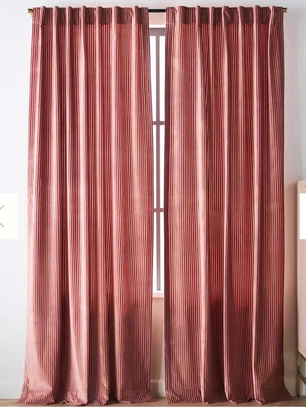 Anthropologie Fiora Ribbed Velvet Curtain Panel - Mauve Set of two